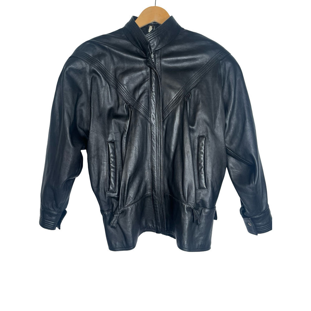 Vintage Leather Jacket Mens 42 Black Bomber Full Zip Cuir Veritable Morocco 80s